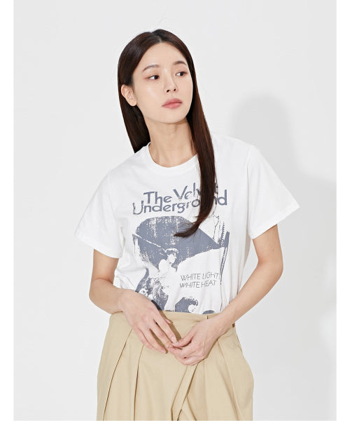 Vintage Print Round Short Sleeve T-Shirt (WIAATS036)