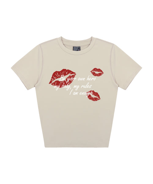 DW Loosely Crop Short Sleeve T-Shirt Beige