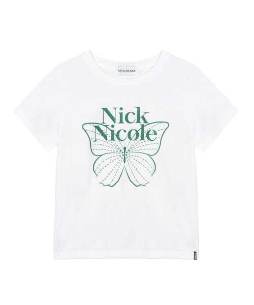 BUTTERFLY NICOLE LABEL SLIM TOP_WHITE GREEN