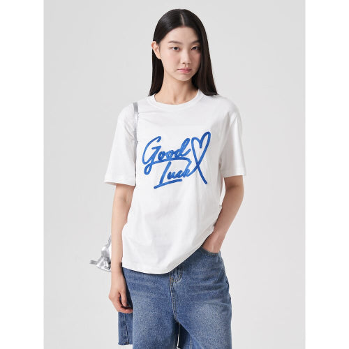 Chain embroidery short sleeve t-shirt white (354742MQC1)
