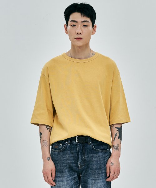 남성 로고 티셔츠 옐로우