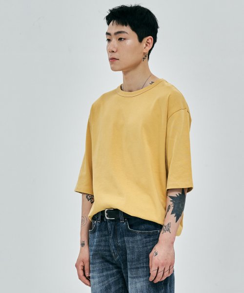 남성 로고 티셔츠 옐로우