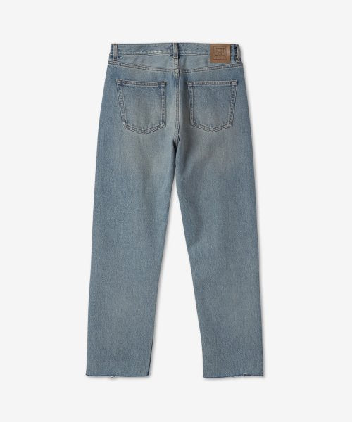 Distressed Twisted Seam Denim Pants - Light Blue / 213232741404