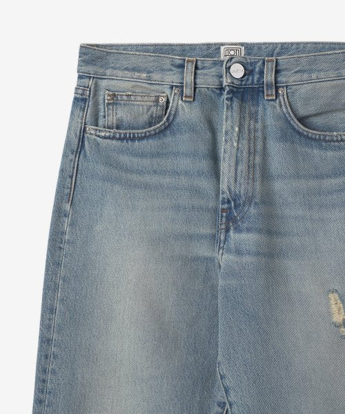 Distressed Twisted Seam Denim Pants - Light Blue / 213232741404