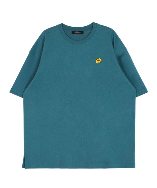 Back Chuckle Bear Round Neck 15 Count Cotton Short Sleeve T-Shirt_Blue Green