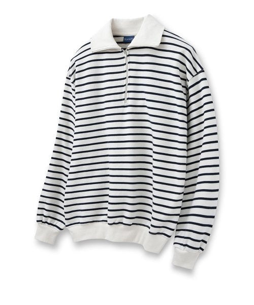 Striped Pullover Zip-Up Sweatshirt [Ivory]