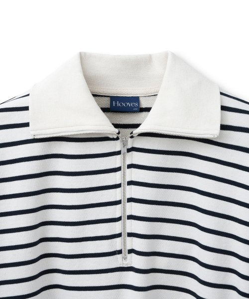 Striped Pullover Zip-Up Sweatshirt [Ivory]