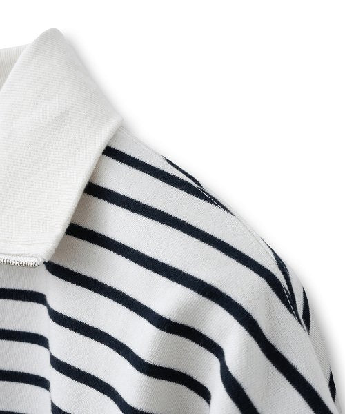 Striped Pullover Zip-Up Sweatshirt [Ivory]
