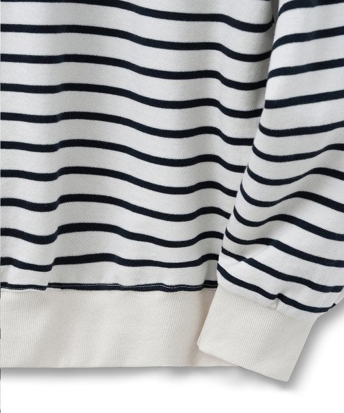 Striped Pullover Zip-Up Sweatshirt [Ivory]