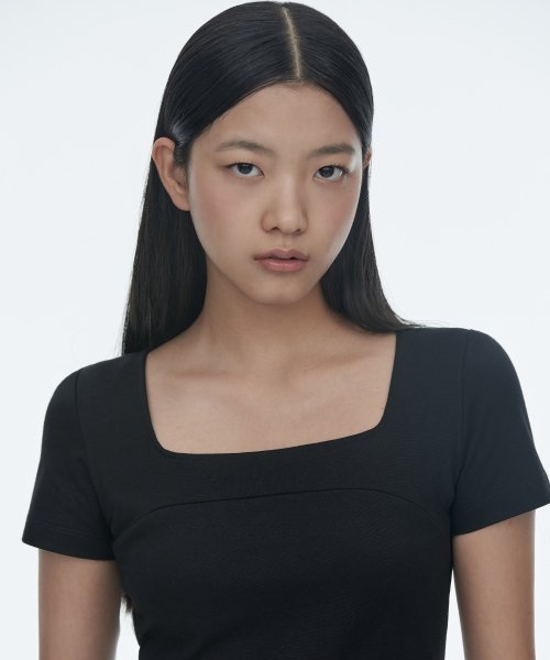 우먼즈 스퀘어 넥 저지 미니 드레스 [블랙]
