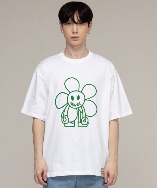 [UNISEX] Comics Line Flower Drawing Short Sleeve T-shirt_White