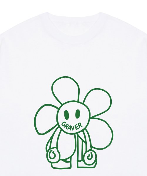 [UNISEX] Comics Line Flower Drawing Short Sleeve T-shirt_White