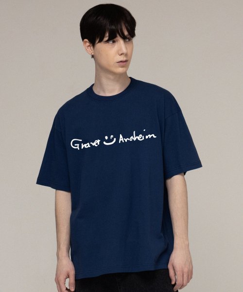 [UNISEX] Drawing Logo Drawing Smile Short Sleeve T-shirt_Navy