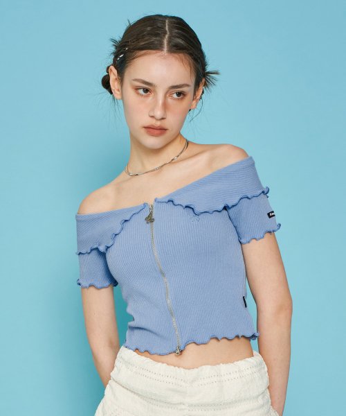 [NF] Navid Two Way Off Shoulder Collar Zip-up (BLUE)_F23QB226