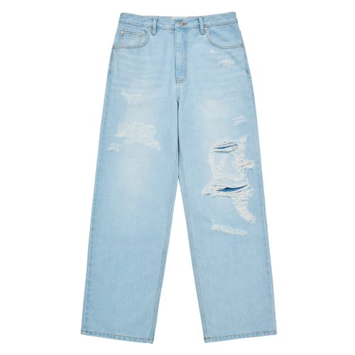 SYMBOL DESTROYED WASHING DENIM PANTS BLUE