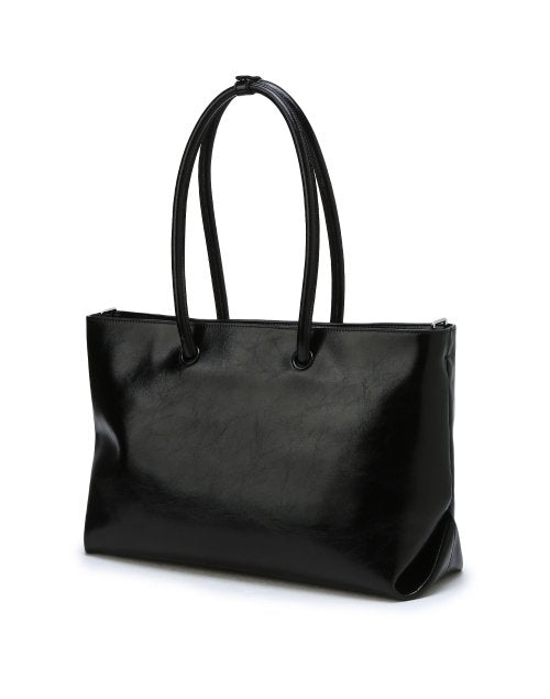 [Jelly Bag] Black Glossy Leather Shoulder and Crossbody Bag (Storage for 15-inch Laptop)