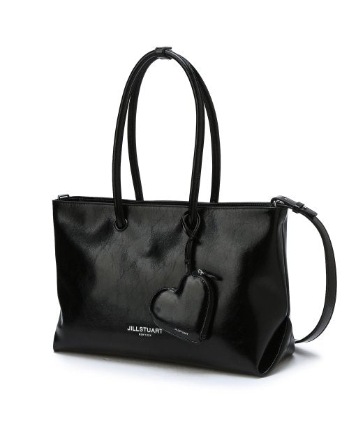 [Jelly Bag] Black Glossy Leather Shoulder and Crossbody Bag (Storage for 15-inch Laptop)