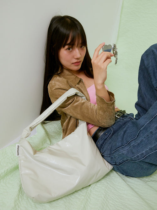 Puff-Up Shoulder Bag (Ivory/Tartan Blue)