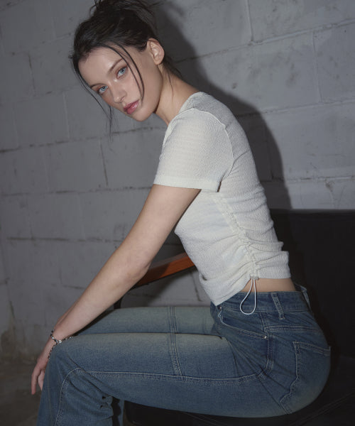 Shirring Crop Top [BLACK]