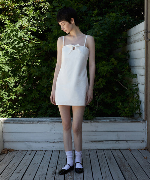 SIMPLE RIBBON MINI DRESS_WHITE