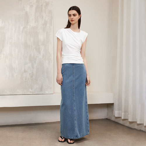 YY_Asymmetric pleated summer top