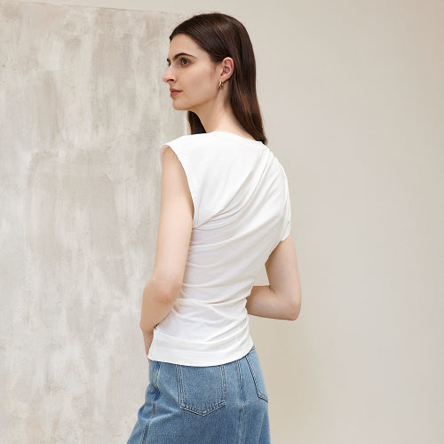 YY_Asymmetric pleated summer top