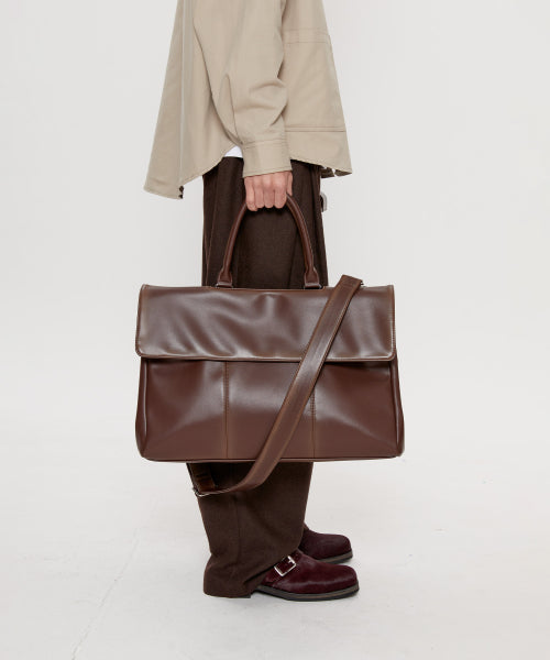 레더 빅 크로스 토트 백 - 브라운