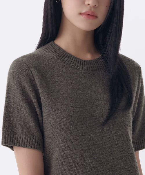 우먼즈 크루 넥 니트 미니 드레스 [카키 브라운]