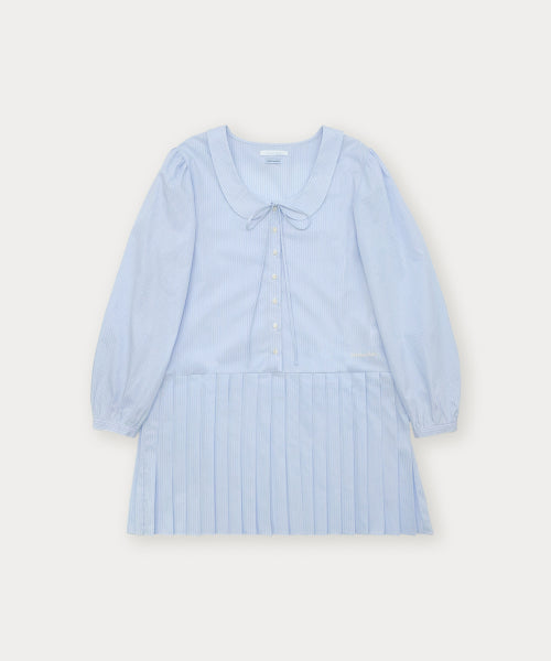 Stripe Pleats Mini Dress - Light Blue