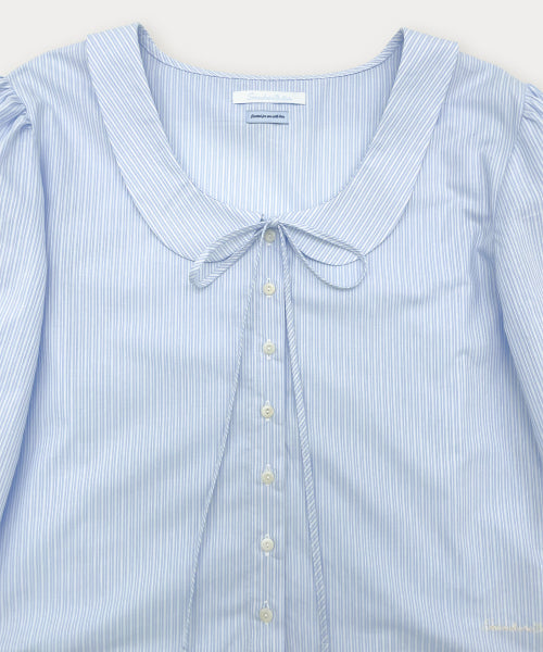 Stripe Pleats Mini Dress - Light Blue