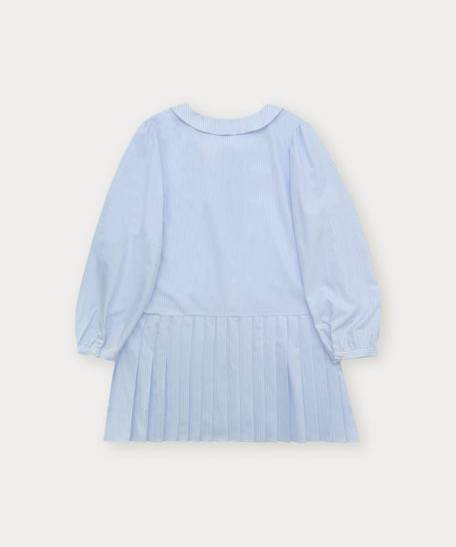 Stripe Pleats Mini Dress - Light Blue
