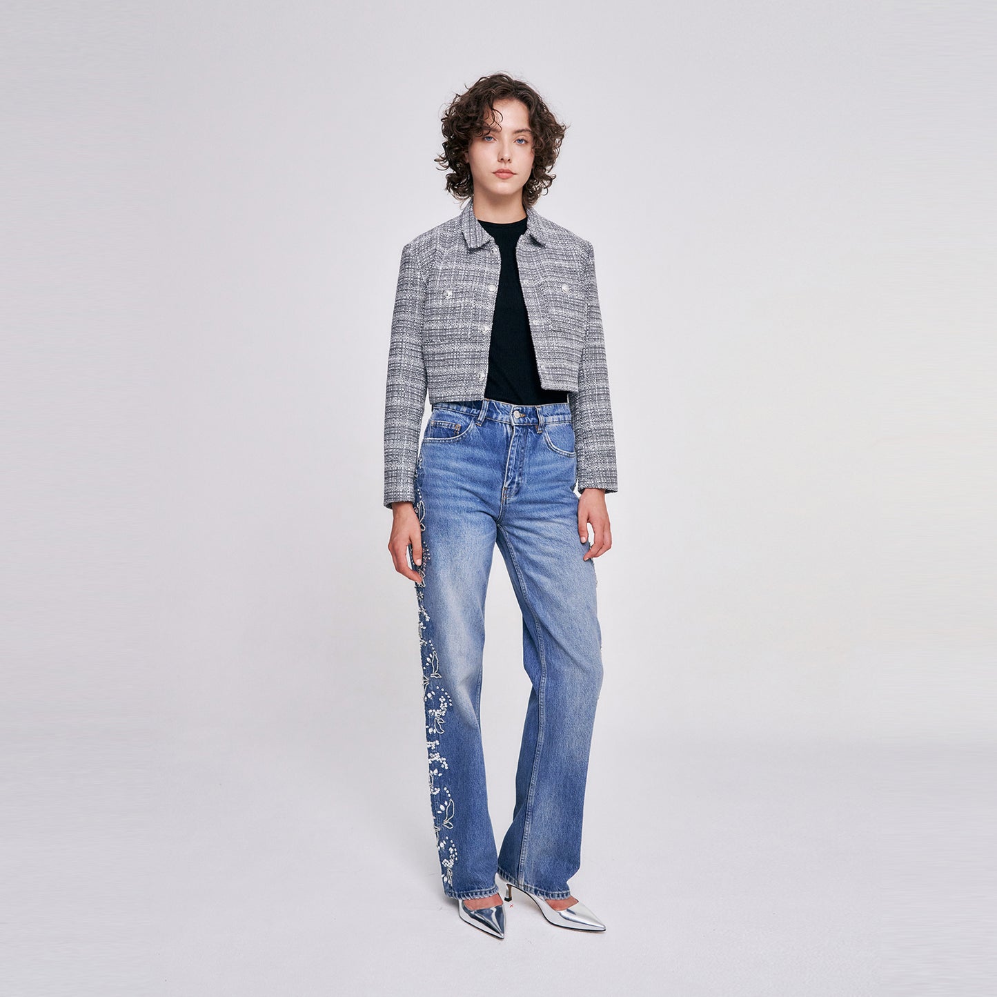 Patch pocket tweed crop jacket