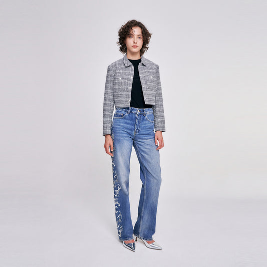Patch pocket tweed crop jacket
